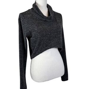 CAbi Glee Cowl Neck Sweater Cropped Long Sleeve High Low Hem Charcoal Size Small